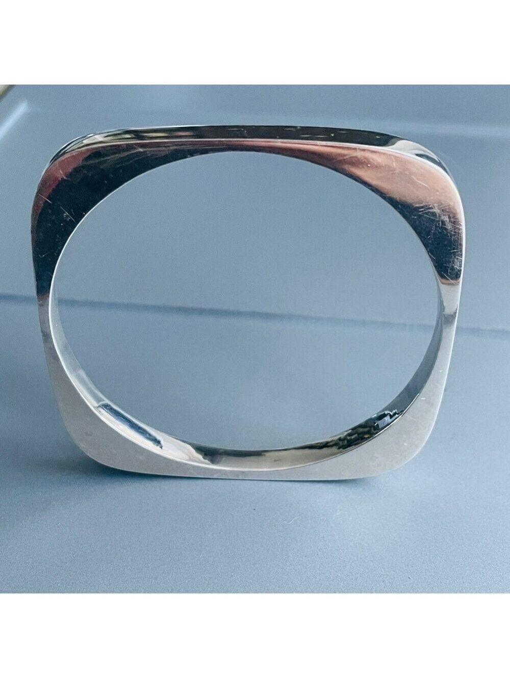 Vintge Modernist Minimalist Round Square Cushion Sterling Silver Bangle … - Picture 3 of 6